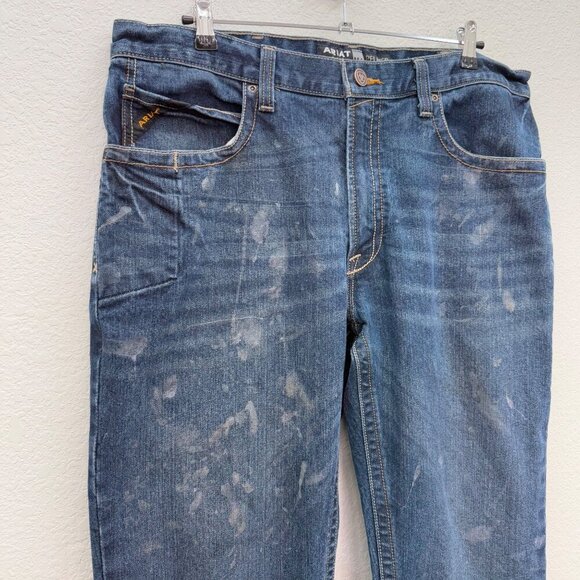 Ariat Rebar M4 Relaxed Bootcut Distressed Denim Blue Jeans Pants Mens size 38x34 - Picture 3 of 8